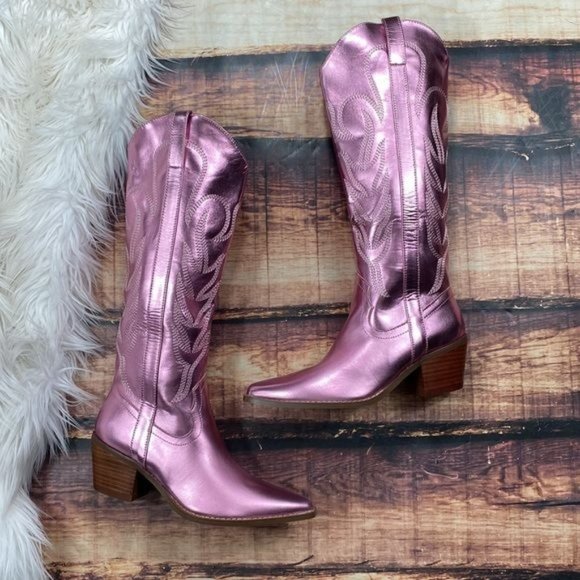 Metallic Pink Cowboy Boots - Picture 4 of 6